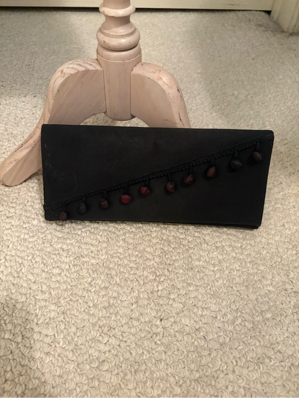 Vintage Women’s Black crepe Beaded details Clutch